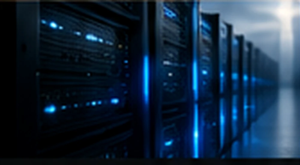 Blue-lit racks in a data center